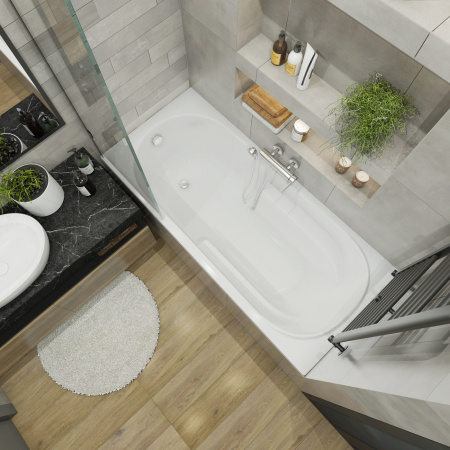 Комплект 4 в 1 Lavinia Boho Bristol S2-3502005P, акриловая ванна 150x75 см, металлический каркас с монтажным набором, подголовник, лицевой экран