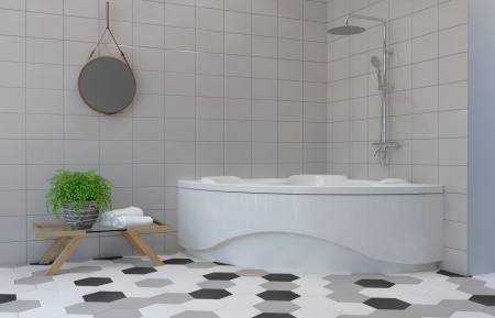 Комплект 3 в 1 Lavinia Boho Elegant S1-3705015P, акриловая ванна 150x150 см, усиленный металлический каркас с монтажным набором, мягкий силиконовый подголовник 2 штуки