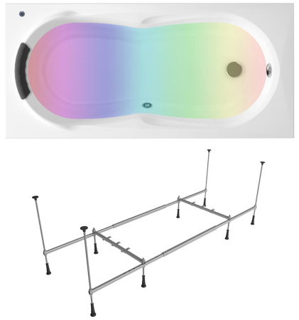 Комплект 4 в 1 Lavinia Boho Easter Pro S3-3706075P, акриловая ванна 170x75 см, усиленный металлический каркас с монтажным набором, мягкий силиконовый подголовник, хромотерапия
