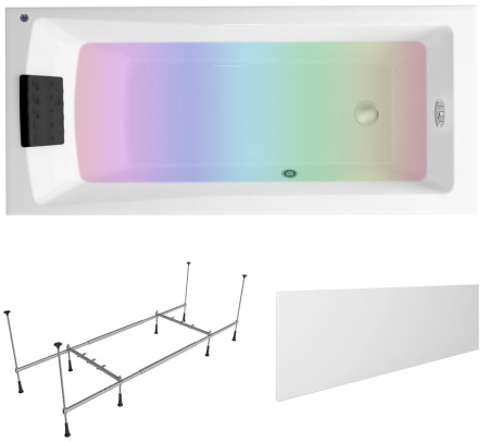Комплект 5 в 1 Lavinia Boho One S4-3701008P, акриловая ванна 180x80 см, каркас с монтажным набором, подголовник, лицевой экран, хромотерапия