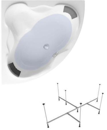 Комплект 3 в 1 Lavinia Boho Elegant S1-3705014P, акриловая ванна 140x140 см, усиленный металлический каркас с монтажным набором, мягкий силиконовый подголовник 2 штуки