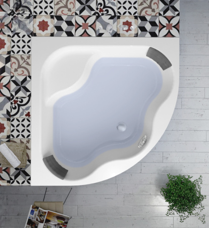 Комплект 5 в 1 Lavinia Boho Aveo S4-3704015P, акриловая ванна 150x150 см, усиленный металлический каркас с монтажным набором, мягкий силиконовый подголовник 2 штуки, лицевой экран, хромотерапия