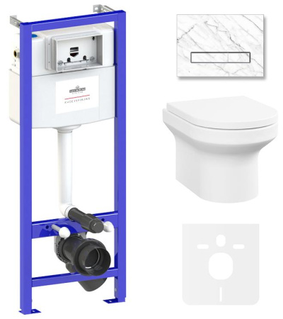 Комплект 6 в 1 Lavinia Boho Grance Hill Rimless 87561028, премиум с каменной бело-серой клавишей, инсталляцией и унитазом