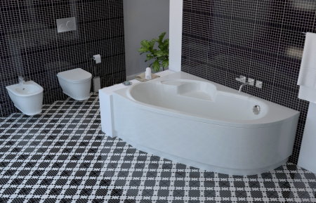 Комплект 4 в 1 Lavinia Boho Bell Pro S2-370215PL, акриловая ванна 150x100 см (левый разворот), усиленный металлический каркас, подголовник, лицевой экран