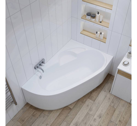 Комплект 5 в 1 Lavinia Boho Bell Pro S4-370214PR, акриловая ванна 140x95 см (правый разворот), усиленный каркас, подголовник, лицевой экран, хромотерапия