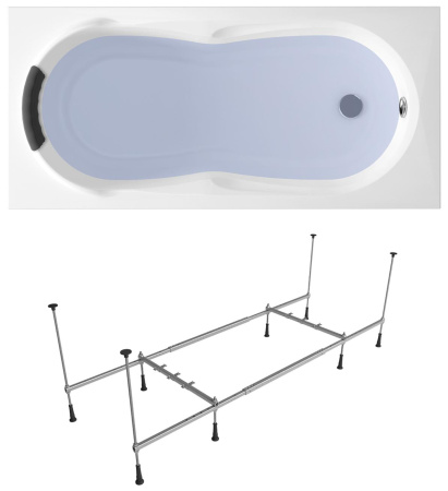 Комплект 3 в 1 Lavinia Boho Easter Pro S1-3706005P, акриловая ванна 150x70 см, усиленный металлический каркас с монтажным набором, мягкий силиконовый подголовник