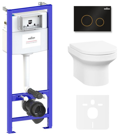 Комплект 6 в 1 Lavinia Boho Grance Hill Rimless 87561024, премиум с пластиковой черно-золотистой клавишей, инсталляцией и унитазом